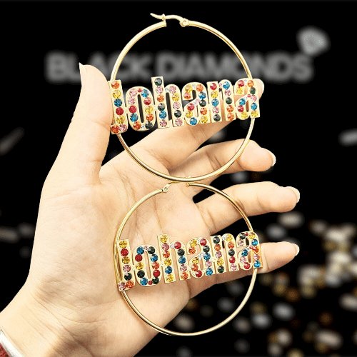 Created Diamonds Diamond Custom Name Hoop Earrings-Black Diamonds New York