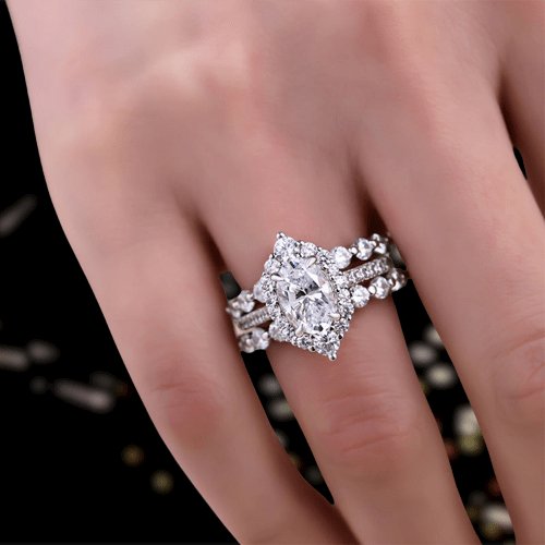 Exclusive Design Oval Cut 3-Pieces Wedding Ring Set-Black Diamonds New York