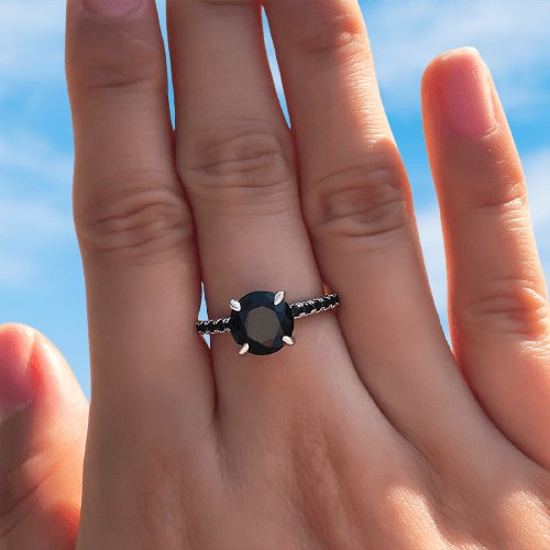 Exclusive Round Cut Black Diamond Engagement Ring-Black Diamonds New York
