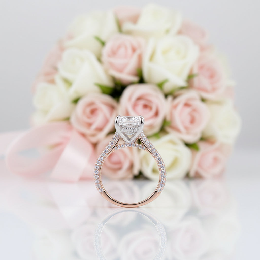 Exquisite 4.0 Carat Radiant Cut Engagement Ring with Pink Side-Stone-Black Diamonds New York