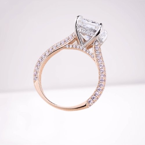 Exquisite 4.0 Carat Radiant Cut Engagement Ring with Pink Side-Stone - Black Diamonds New York