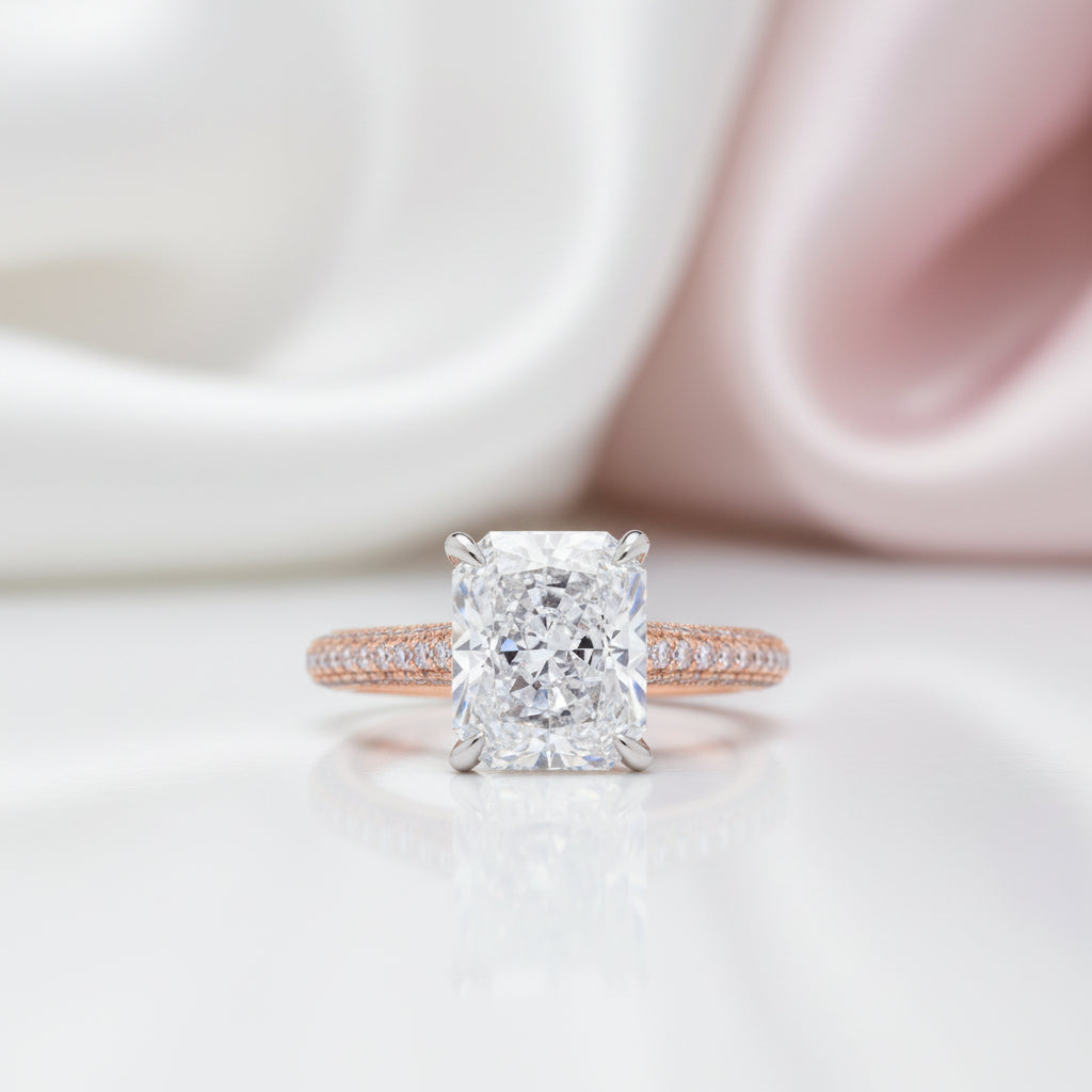 Exquisite 4.0 Carat Radiant Cut Engagement Ring with Pink Side-Stone-Black Diamonds New York