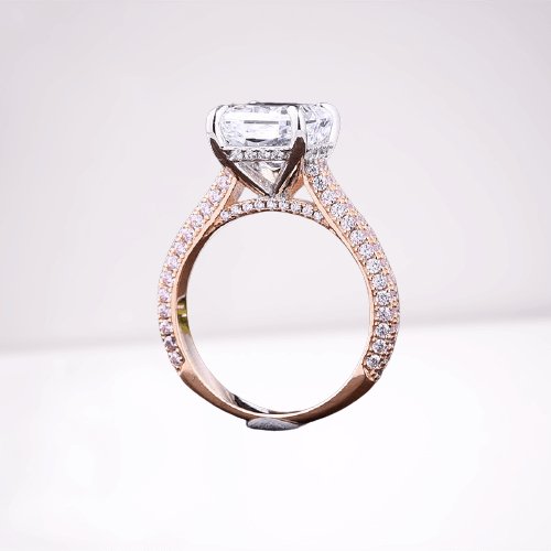 Exquisite 4.0 Carat Radiant Cut Engagement Ring with Pink Side-Stone - Black Diamonds New York