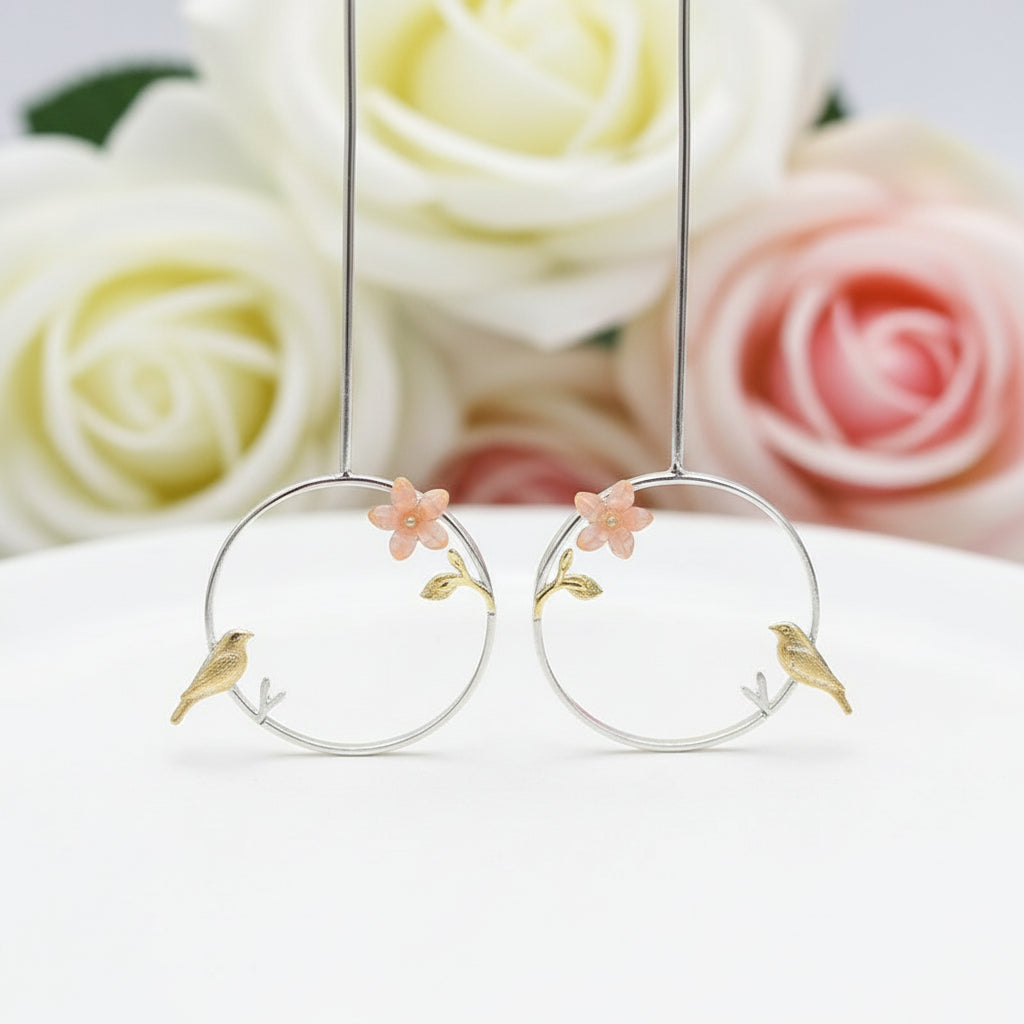 Exquisite Bird in a Jungle Dangle Earrings-Black Diamonds New York