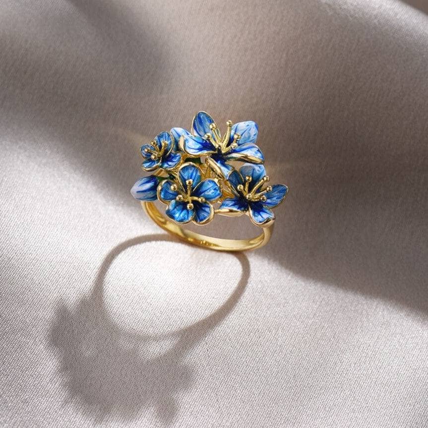 Exquisite Enamel Flower Ring – Black Diamonds New York