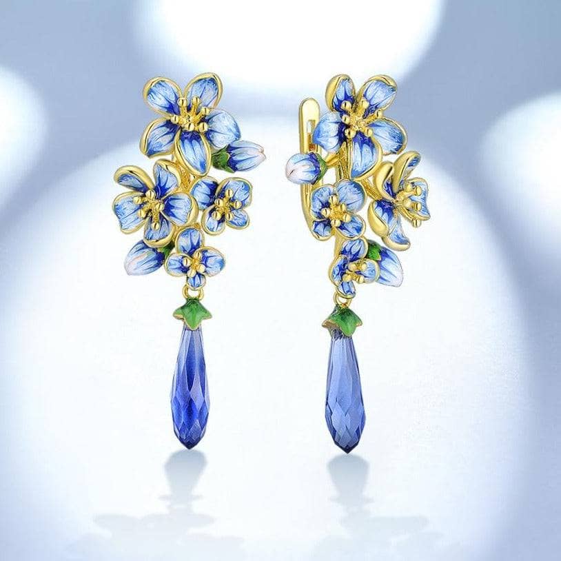 Exquisite Enamel Flowers Drop Earrings-Black Diamonds New York