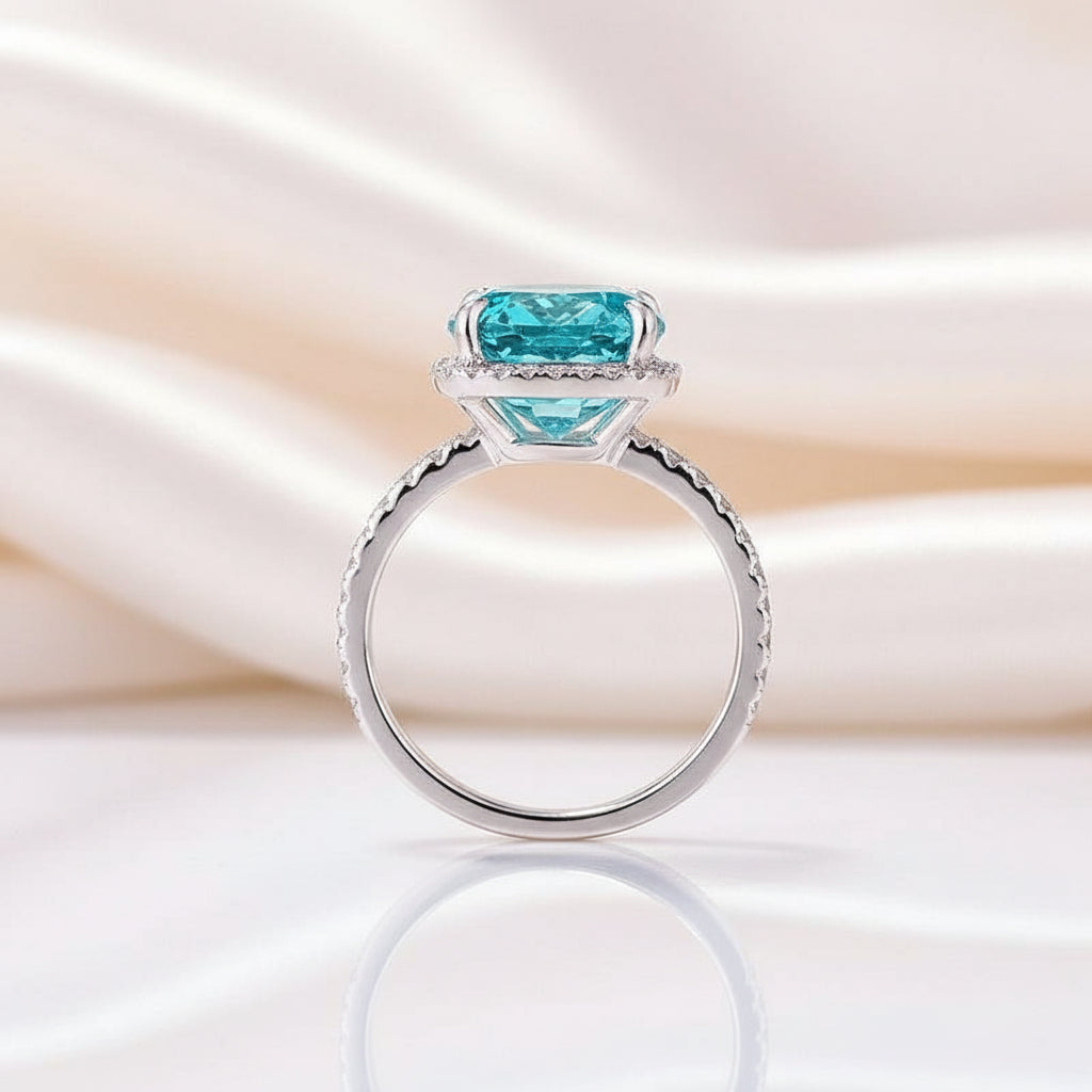 Exquisite Halo Cushion Cut Cyan Blue Diamond Engagement Ring-Black Diamonds New York