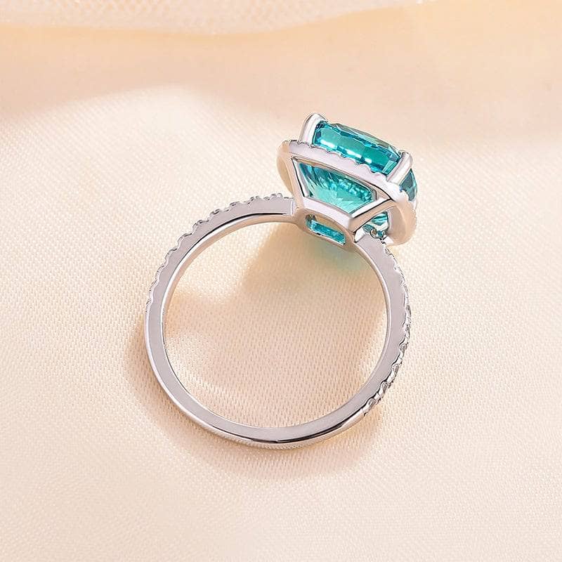 Exquisite Halo Cushion Cut Simulated Cyan Blue Engagement Ring - Black Diamonds New York