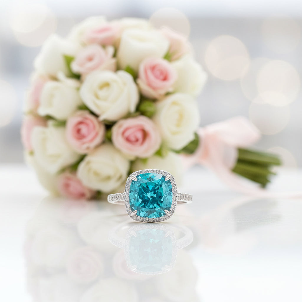 Cushion cut blue diamond ring Clearance