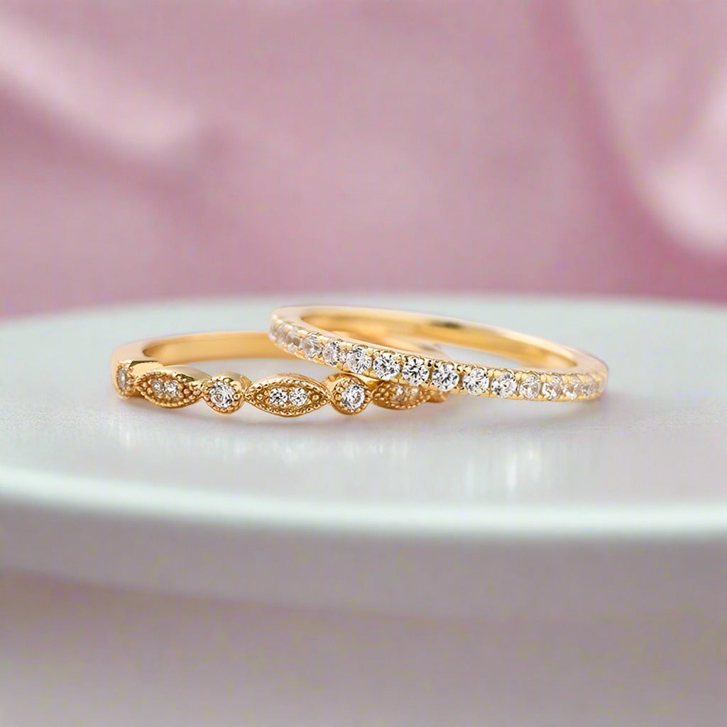 Exquisite Round Cut White Sapphire 3pcs Wedding Ring Set-Black Diamonds New York