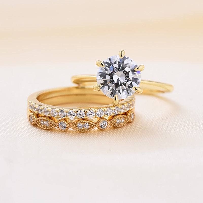 Exquisite Round Cut White Sapphire 3pcs Wedding Ring Set - Black Diamonds New York