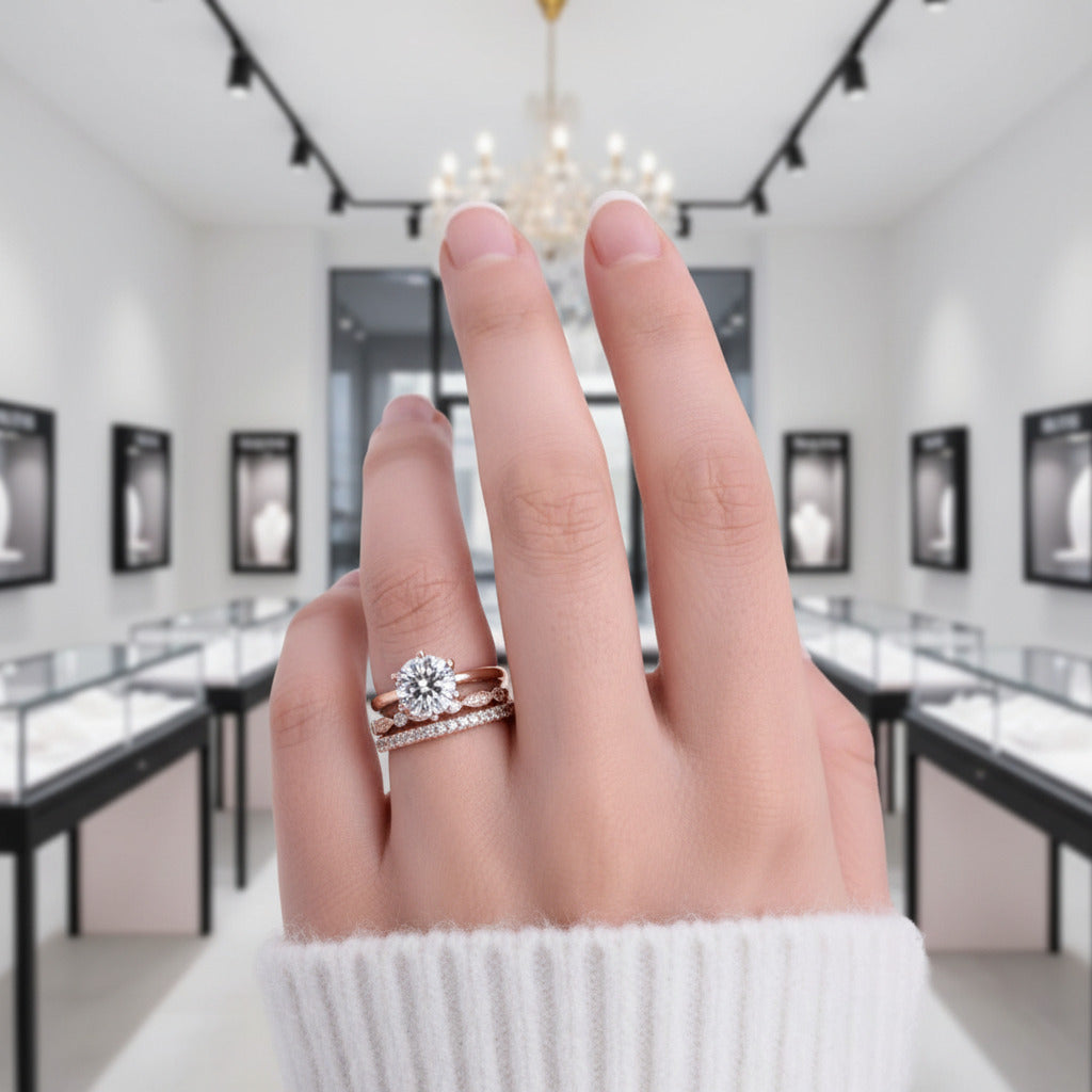 Exquisite Round Cut White Sapphire 3pcs Wedding Ring Set-Black Diamonds New York