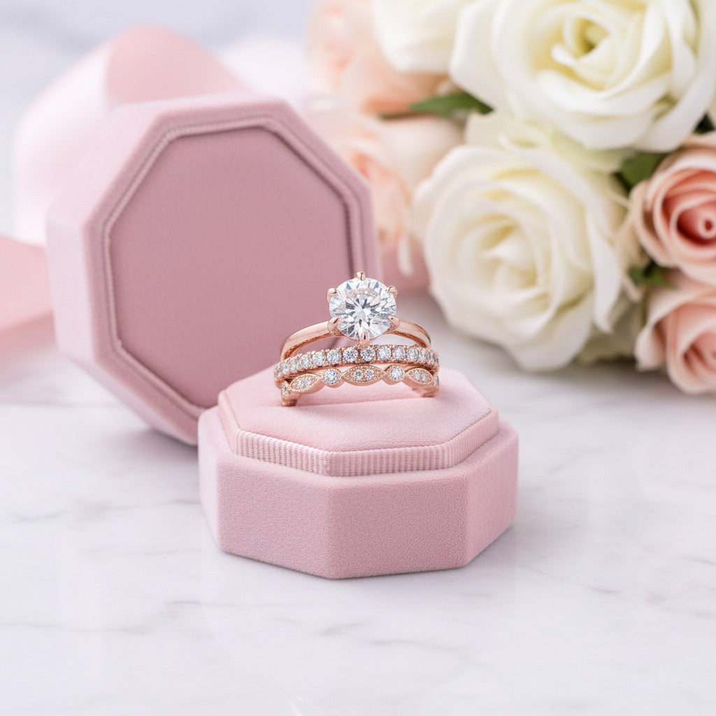 Exquisite Round Cut White Sapphire 3pcs Wedding Ring Set-Black Diamonds New York