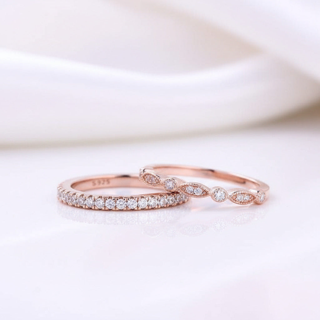 Exquisite Round Cut White Sapphire 3pcs Wedding Ring Set-Black Diamonds New York