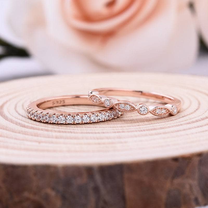 Exquisite Round Cut White Sapphire 3pcs Wedding Ring Set - Black Diamonds New York