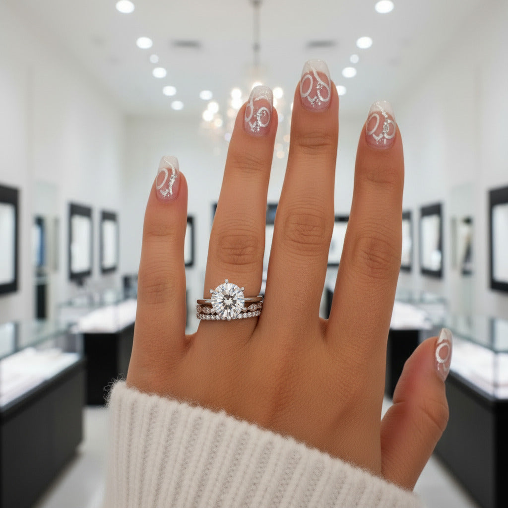 Exquisite Round Cut White Sapphire 3pcs Wedding Ring Set-Black Diamonds New York