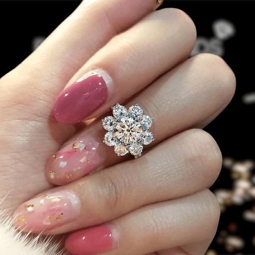 Exquisite Sun Flower Design Halo Round Cut Engagement Ring - Black Diamonds New York