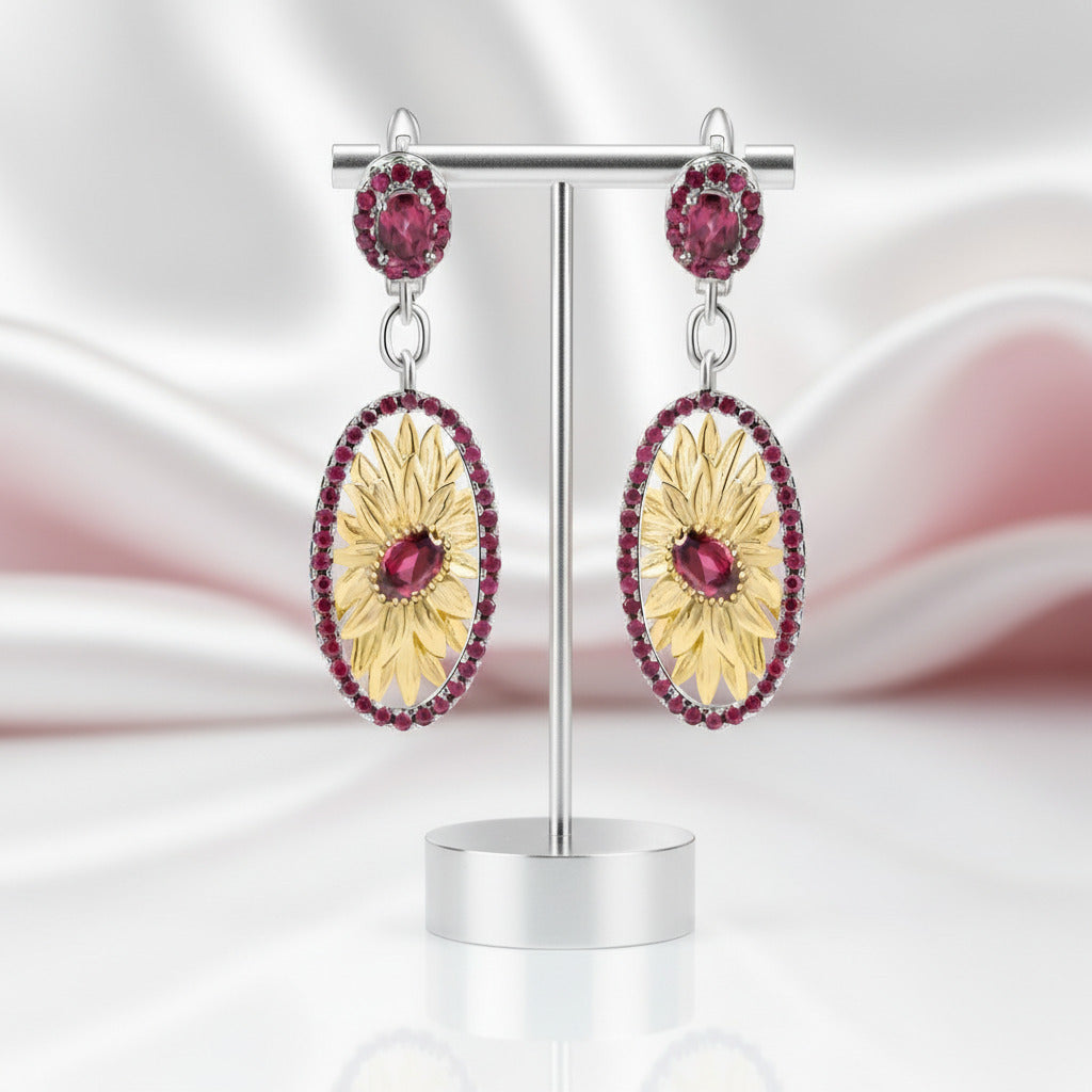 Exquisite Sunflower Long Earrings-Black Diamonds New York