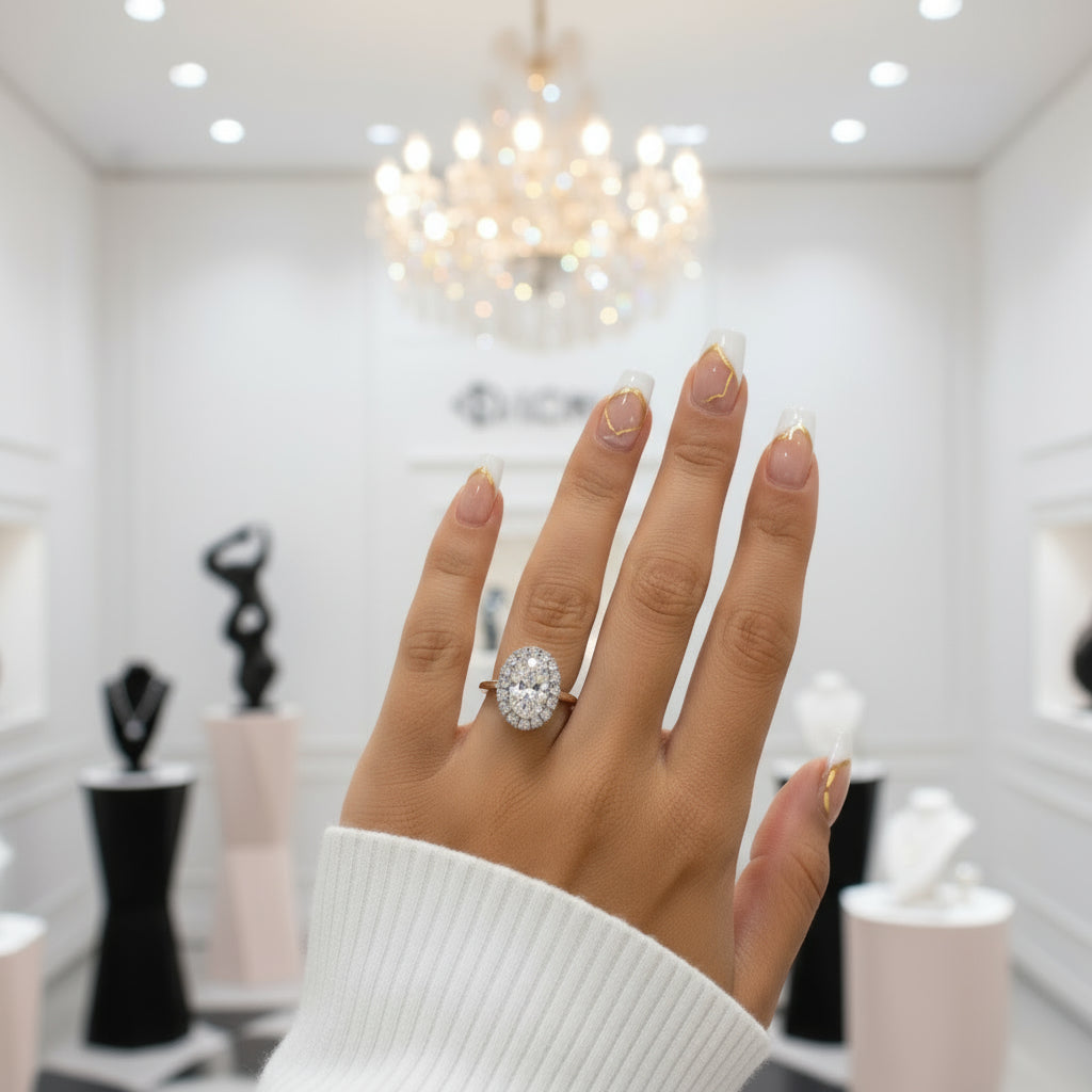 14k Yellow Gold Halo Oval Cut Engagement Ring-Black Diamonds New York