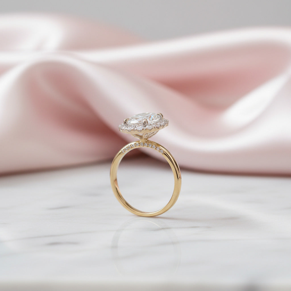 14k Yellow Gold Halo Oval Cut Engagement Ring-Black Diamonds New York