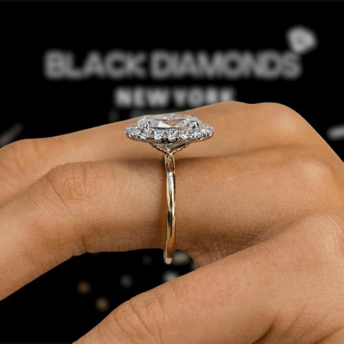 Exquisite Yellow Gold Halo Oval Cut Engagement Ring-Black Diamonds New York