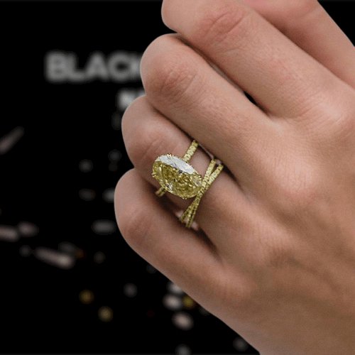 Exquisite Yellow Gold Oval Cut Yellow Sapphire Ring Set-Black Diamonds New York