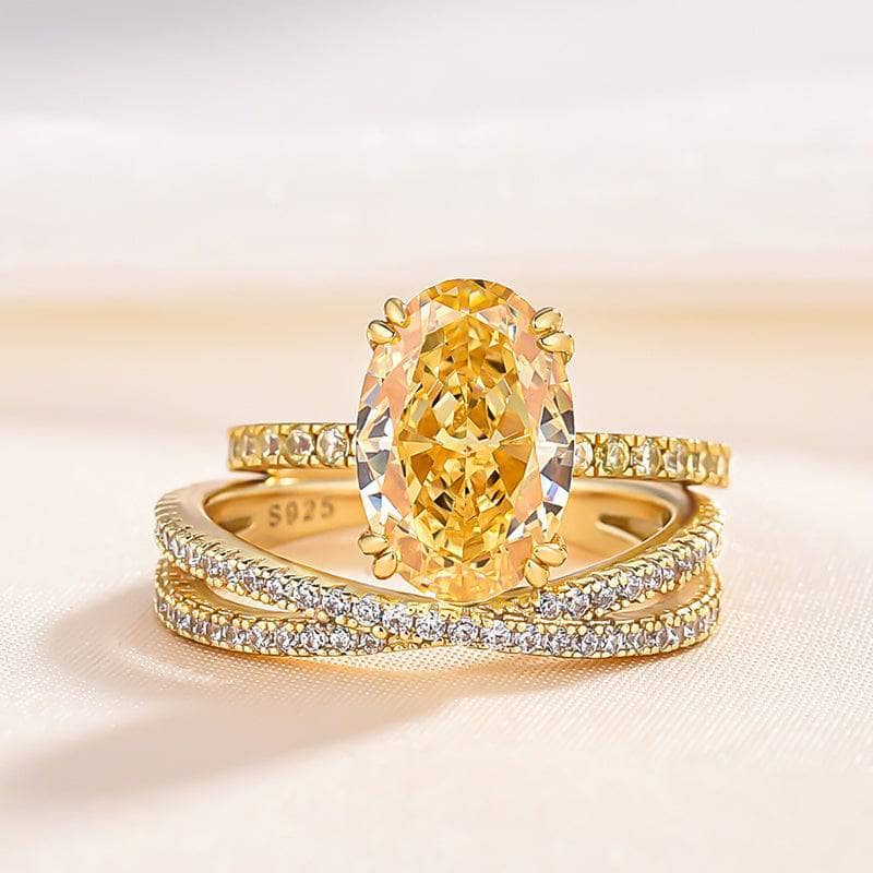 Exquisite Yellow Gold Oval Cut Yellow Sapphire Ring Set - Black Diamonds New York