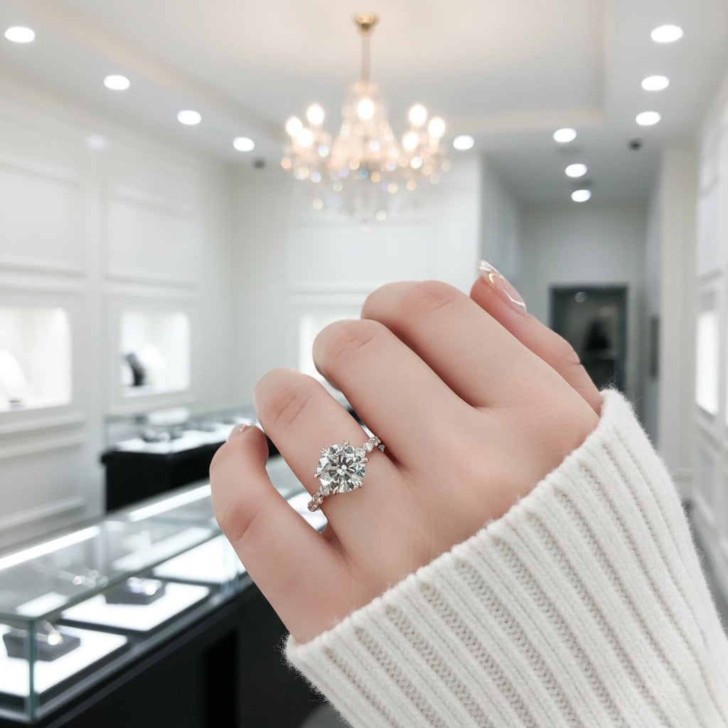 Exquisite Yellow Gold Round Cut Simulated Diamond Option Engagement Ring-Black Diamonds New York