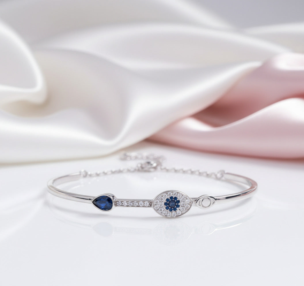 Eye Shape Diamond Bracelet In 925 Sterling Silver-Black Diamonds New York