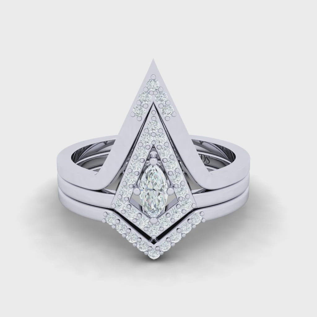 Together We Fly- Kite Shape Pear Diamond Promise Ring Set