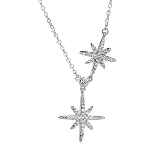 Fashion Double Star Design Women's Necklace-Black Diamonds New York