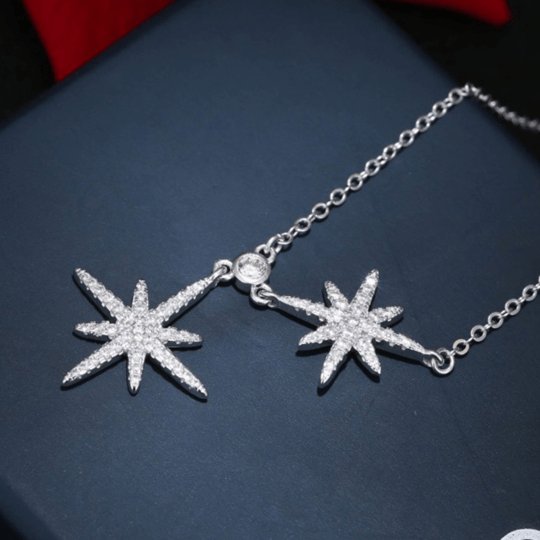 Fashion Double Star Design Women's Necklace - Black Diamonds New York