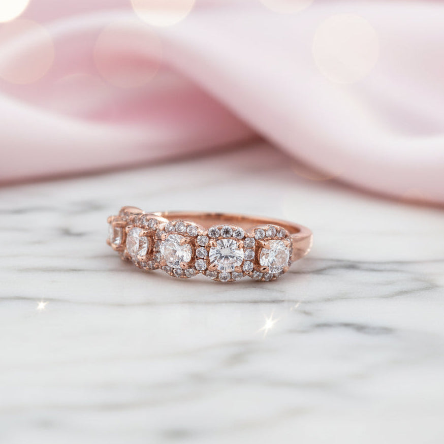 Fashion Rose Gold Halo Round Cut Wedding Band-Black Diamonds New York