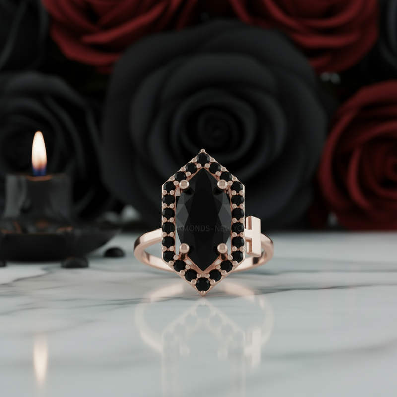 Fate black diamond Victorian Gothic ring