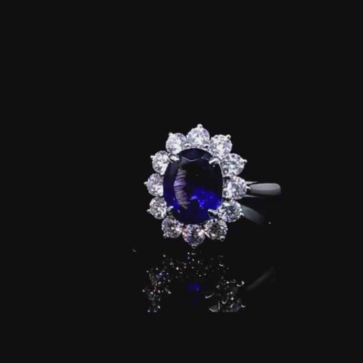 14k White Gold Oval Cut Sapphire with Diamond Option Engagement Ring
