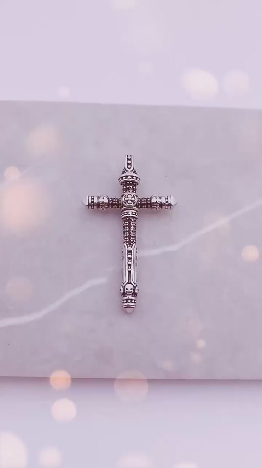 Gothic Cross Pave Created Diamond Sword Necklace