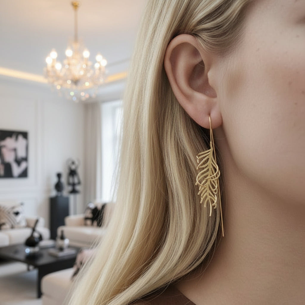 Fern Leaves Drop Earrings-Black Diamonds New York