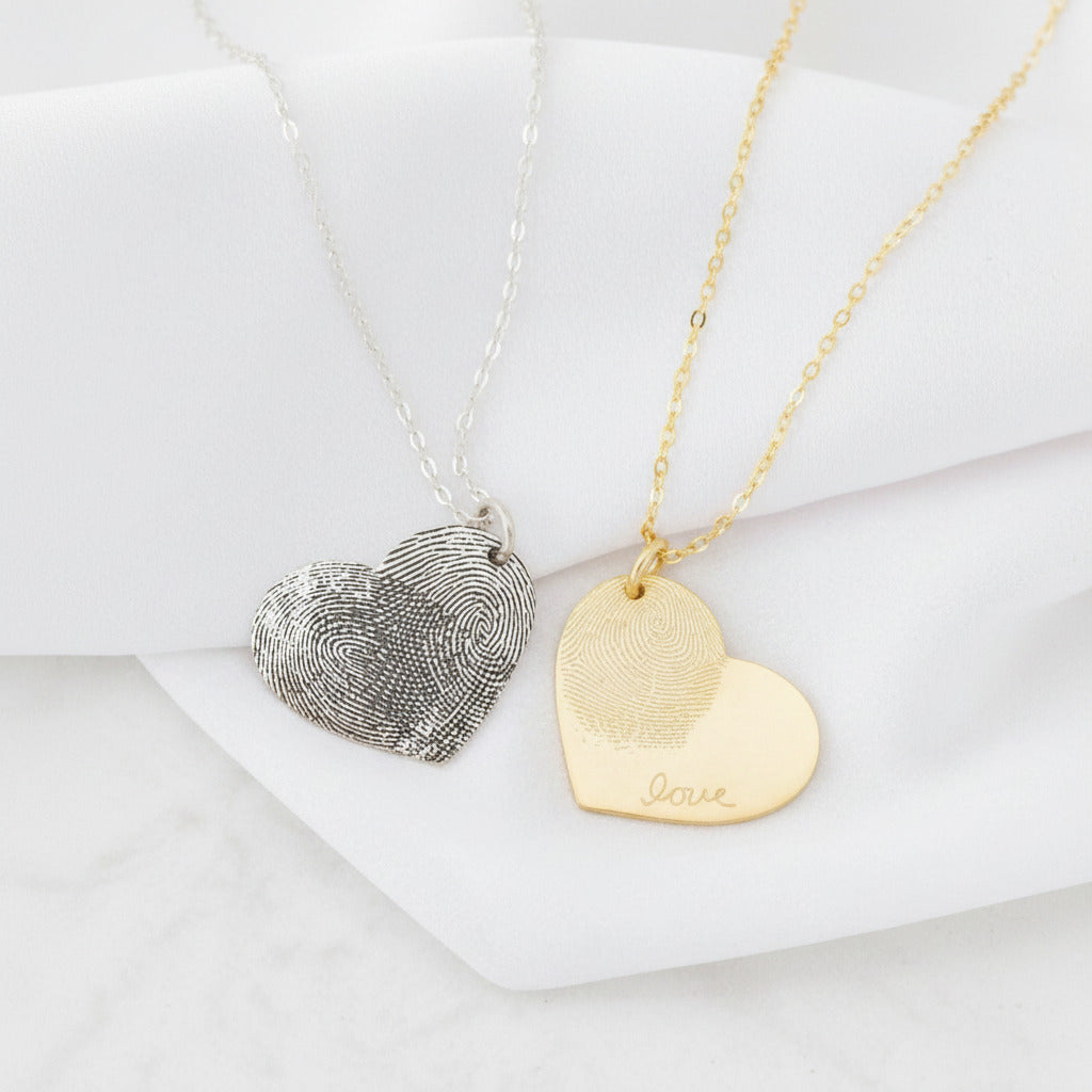 Fingerprint Heart Shape Necklace-Black Diamonds New York