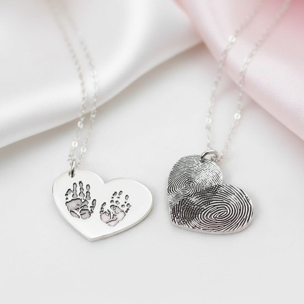 Fingerprint Heart Shape Necklace-Black Diamonds New York