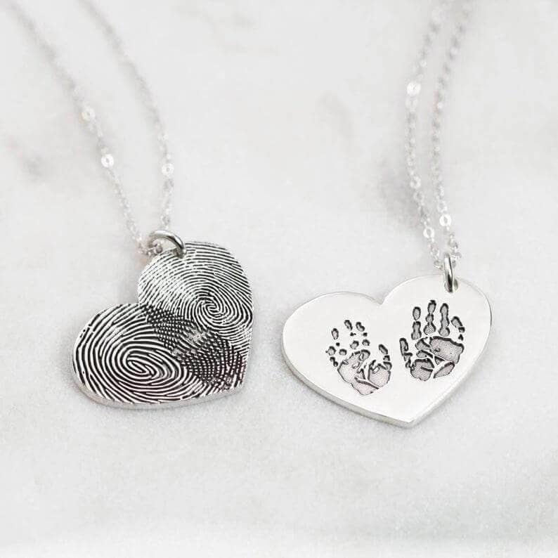 Fingerprint Heart Shape Necklace-Black Diamonds New York