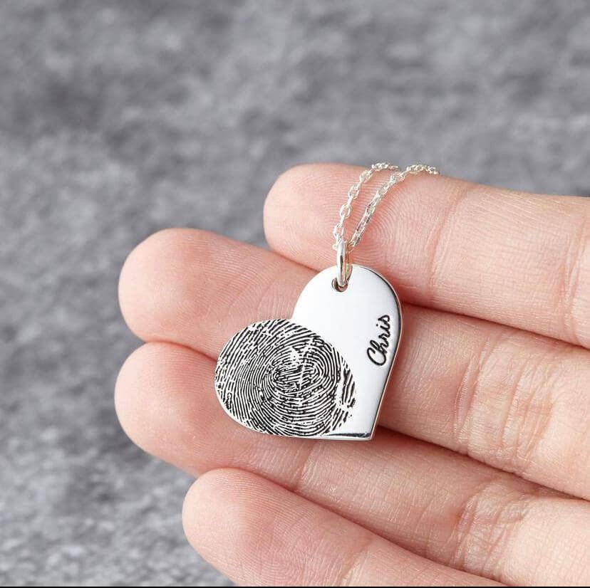 Fingerprint Heart Shape Necklace-Black Diamonds New York