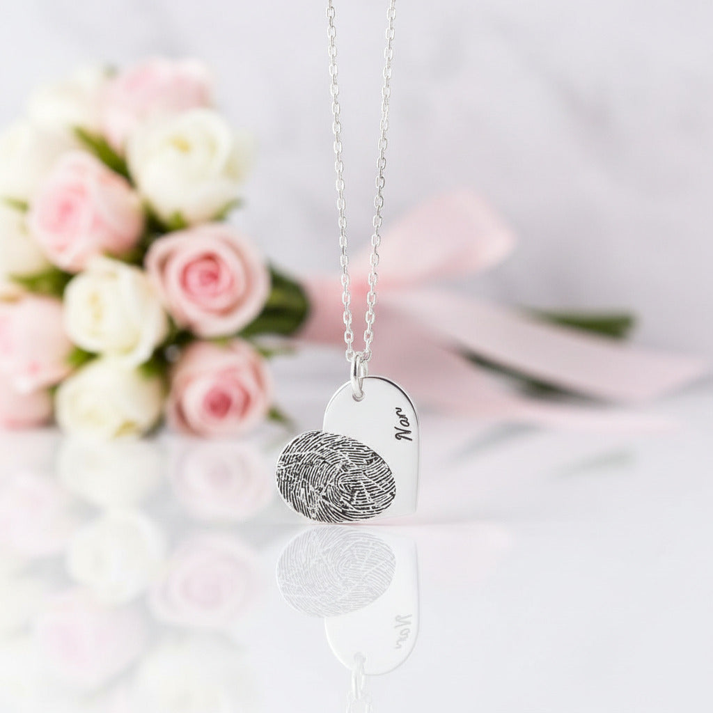 Fingerprint Heart Shape Necklace-Black Diamonds New York