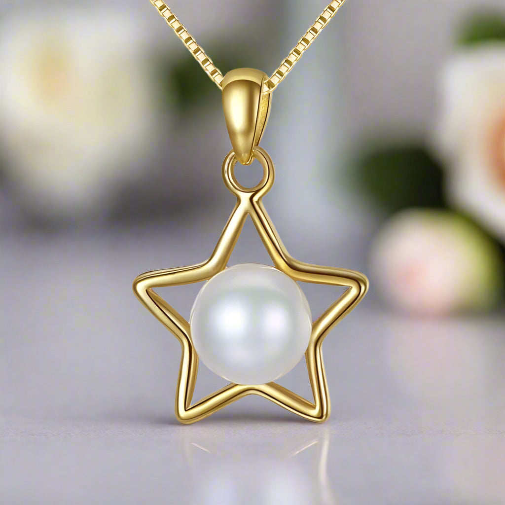 Five-pointed Star with Freshwater Pearl Necklace-Black Diamonds New York