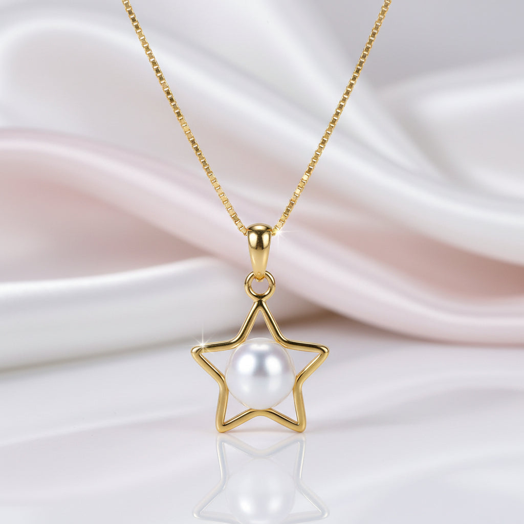 Five-pointed Star with Freshwater Pearl Necklace-Black Diamonds New York