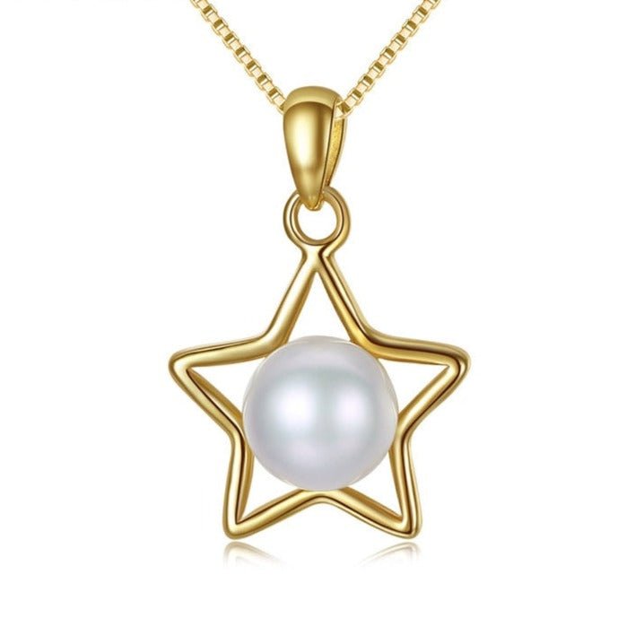 Five-pointed Star with Freshwater Pearl Necklace-Black Diamonds New York
