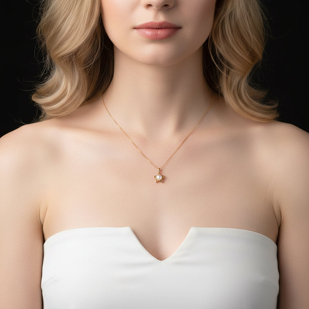 Five-pointed Star with Freshwater Pearl Necklace-Black Diamonds New York