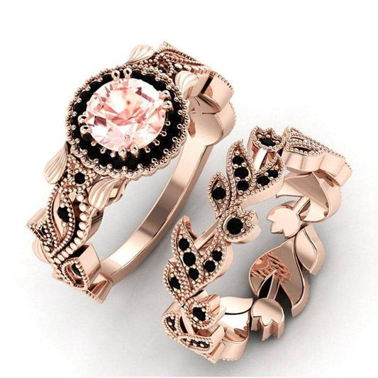 Flash Sale-1.50ct Moissanite Diamond Rose Gold Flower Ring Set-Black Diamonds New York