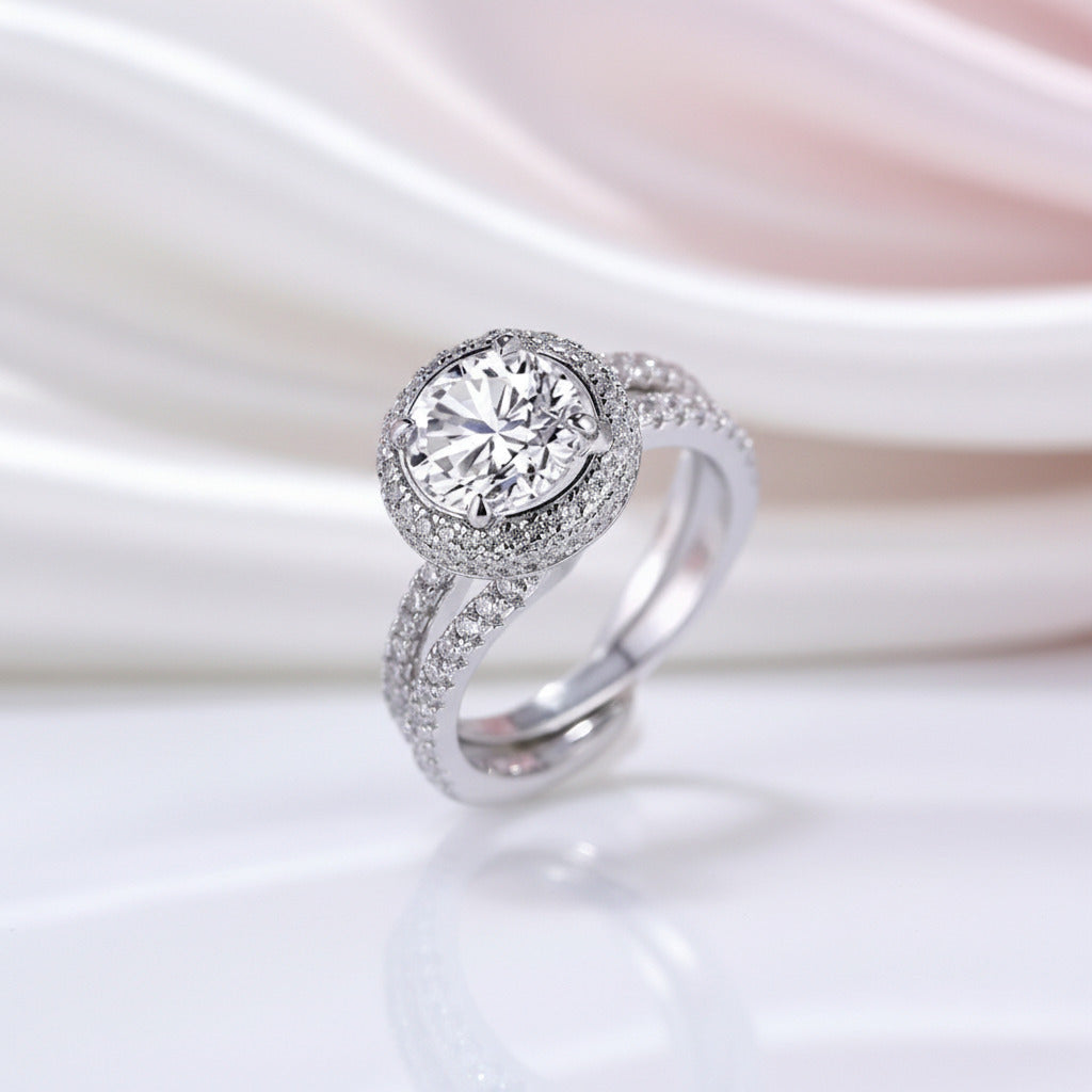 2.0ct Round Cut Halo Insert Wedding Ring Set-Black Diamonds New York