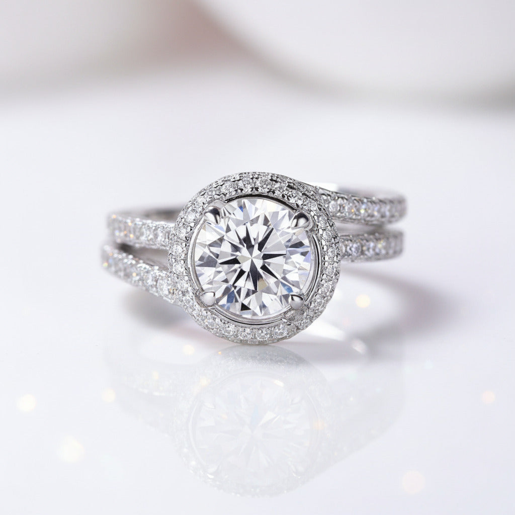 2.0ct Round Cut Halo Insert Wedding Ring Set-Black Diamonds New York