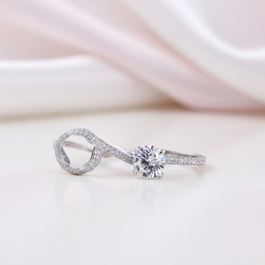 2.0ct Round Cut Halo Insert Wedding Ring Set-Black Diamonds New York